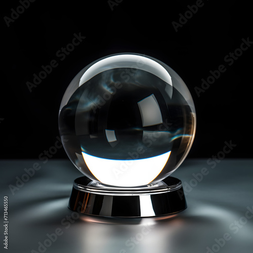 Crystal ball on a table with dim lighting isolated on white background, minimalism, png

