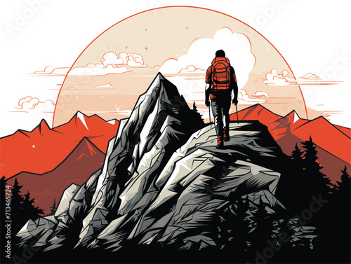 the man is hiking
