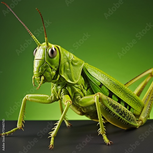 Grasshopper isolated on a green background. Close up.AI. © Alex Alex