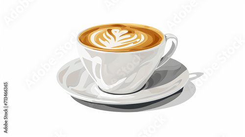 Hot coffee latte with latte art milk foam in cup mug ai photo