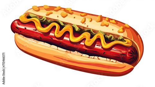 Isolated classic hot dog with a bun, sausage, mustard, and ketchup, on a white background, showcasing the irresistible appeal of America's favorite street food.