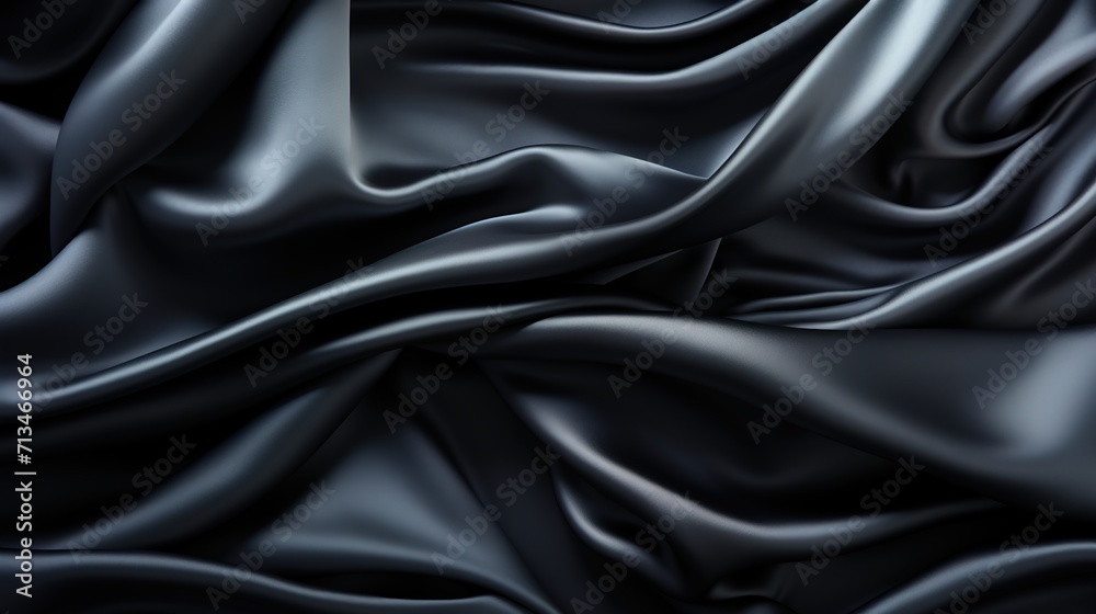 Fototapeta premium Satin Noir Dreams: A Soft and Luxurious Black Satin Fabric Weave Forms a Wallpaper Background, Conjuring a Sense of Sophistication