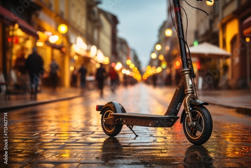 City Cruisin': A Close-Up Snapshot of an Eco-Friendly E-Scooter, Paving the Way for Sustainable Transportation in the Urban Landscape photo