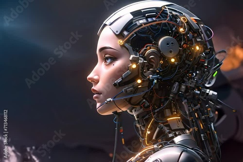 Super beautiful Girl Ai robot, technology concept photo