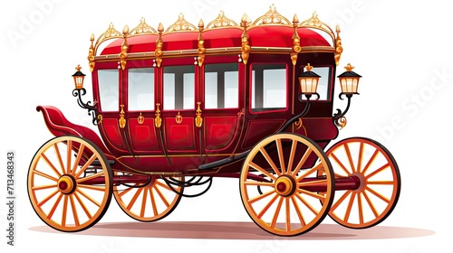 Vintage elegance: A red retro wedding or royal wooden carriage with a roof, isolated on white, perfect for a classic and romantic celebration.