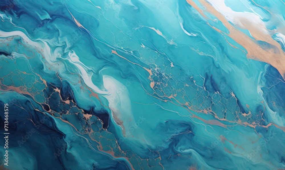 Marble texture with turquoise golden streaks of veins