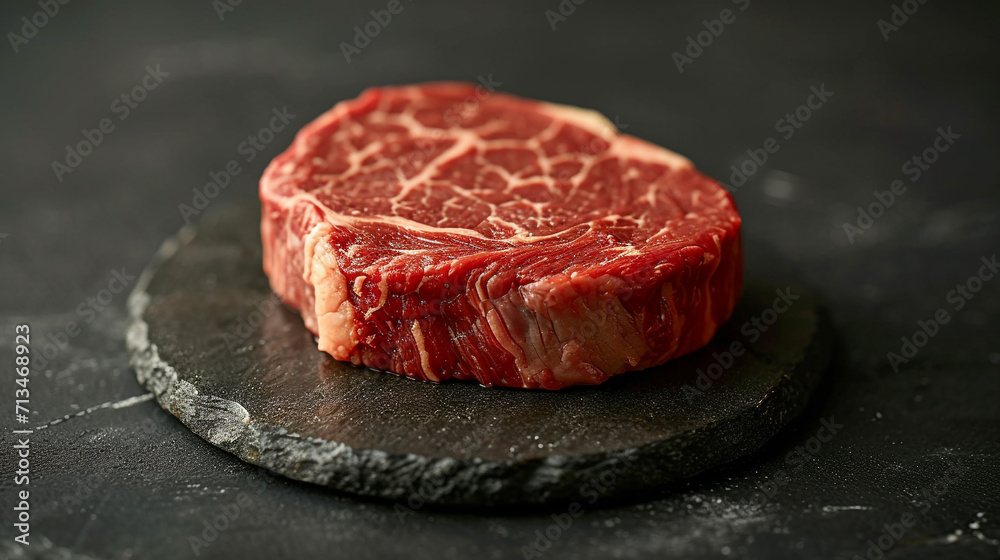 A quality cut of ribeye beef often marbled to add richness, a high-quality steak. For a restaurant, an unusual background. A quality cut of ribeye beef often marbled to add richness, a high-quality steak. For a restaurant, an unusual background.
