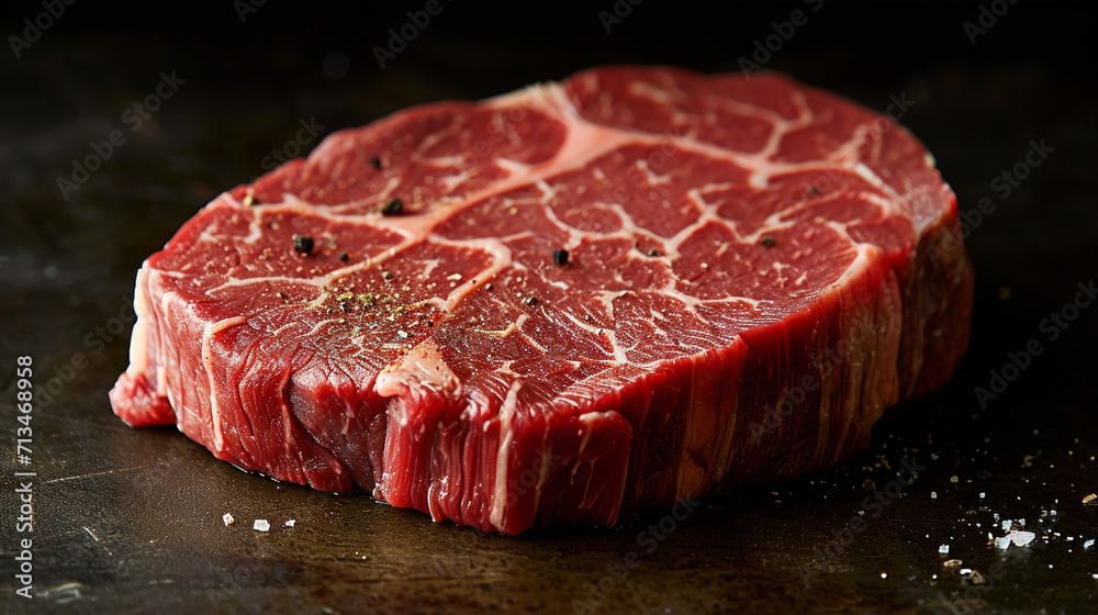 A quality cut of ribeye beef often marbled to add richness, a high-quality steak. For a restaurant, an unusual background. A quality cut of ribeye beef often marbled to add richness, a high-quality steak. For a restaurant, an unusual background.