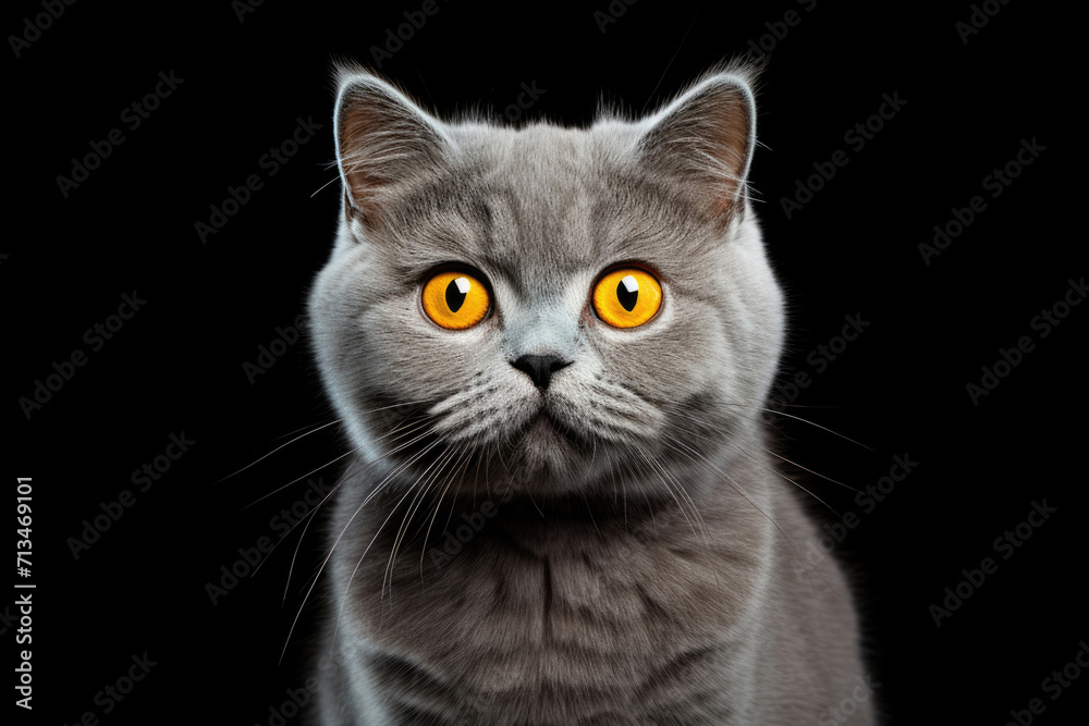 Beautiful gray cat on a black background