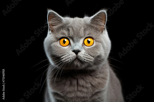 Beautiful gray cat on a black background