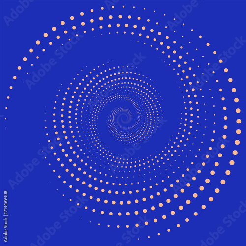 Design spiral peach fuzz dots backdrop. Abstract minimal background. Vector art illustration.