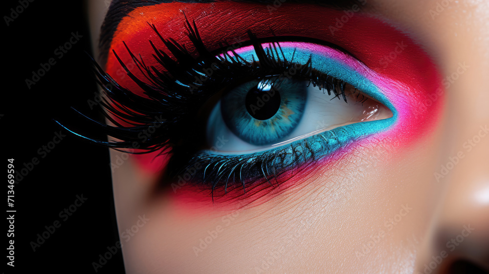 Women with bright eye makeup, close-up