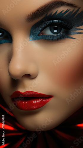 Woman face portrait. Beauty fashionable makeup. Vertical orientation