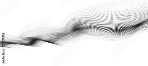 Abstract futuristic wave of black dots moving on a white background.Big data. 3d rendering