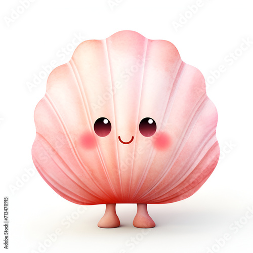 This charming image showcases a super cute clam character with a soft pink hue and a sweet smiling face, giving it a friendly appearance that's perfect for children's books and educational materials a