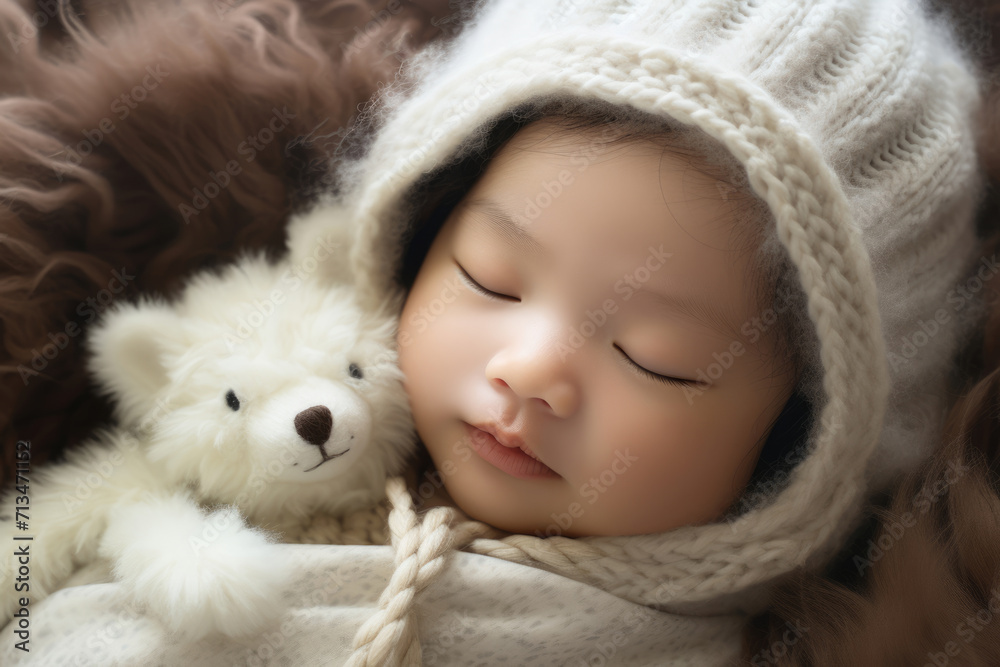Cute newborn baby sleeping with soft toy Cute newborn baby sleeping with soft toy
