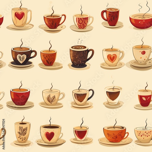 Coffee cup pattern background for cafe menu, shop design, packaging, wallpaper, textile, print