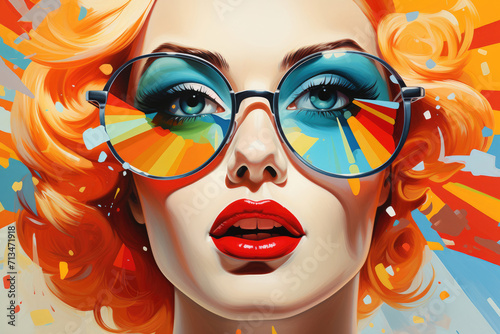Beauty portrait of a woman in sunglasses in pop art style