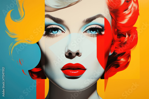 portrait of a woman in pop art style colored painting