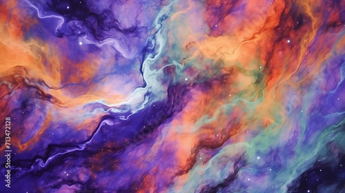 Abstract Violet and Orange Galaxy Fluid Washes Oil Painting Texture Background Illustration