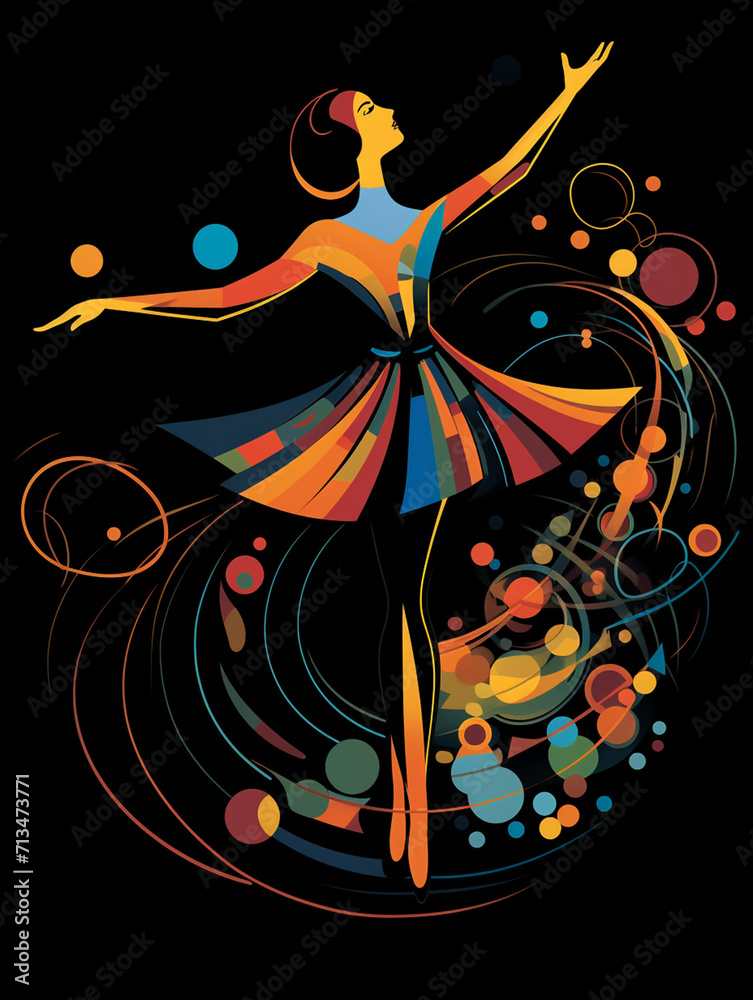 T-shirt design, a silhouette of a dancer in mid-leap, filled with the swirling, rhythmic patterns created with Generative Ai T-shirt design, a silhouette of a dancer in mid-leap, filled with the swirling, rhythmic patterns created with Generative Ai