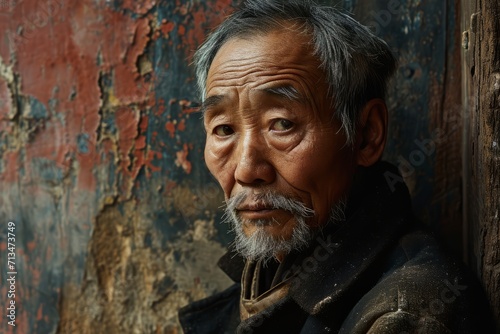 Chinese man in national clothes portrait from history of China realistic detailed photography texture. Chinese man. Horizontal format