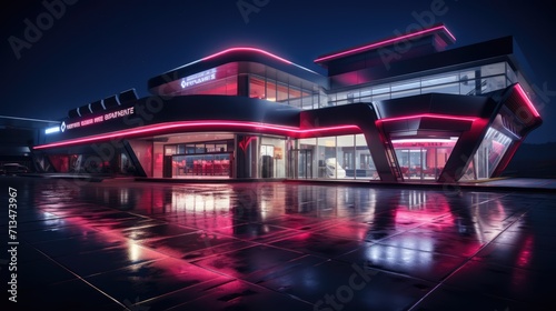  luxury casino , exterior view, neon colors © cristian