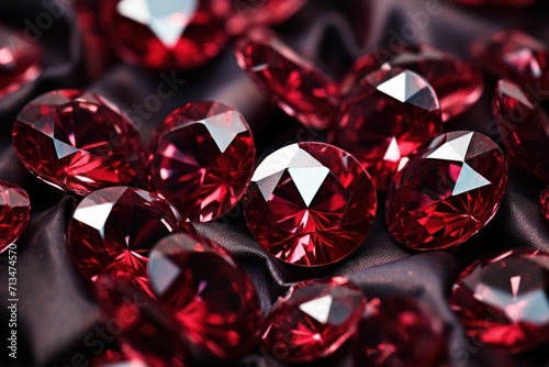  a bunch of red diamonds sitting on top of a black surface with a black surface in the middle of the image.