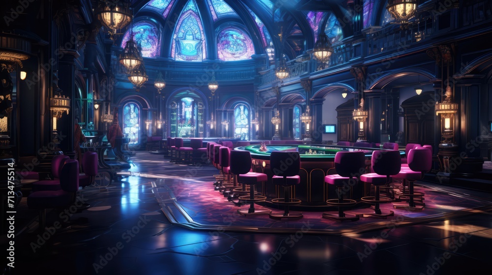 Fototapeta premium luxury casino, interior view, neon colors