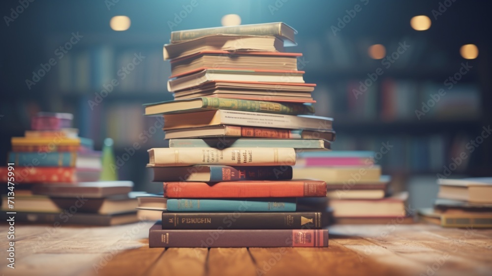 A stack of books, a book upside down Ai generated art A stack of books, a book upside down Ai generated art