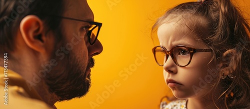 Angry mother scolds her adult sad daughter. Copy space image. Place for adding text or design