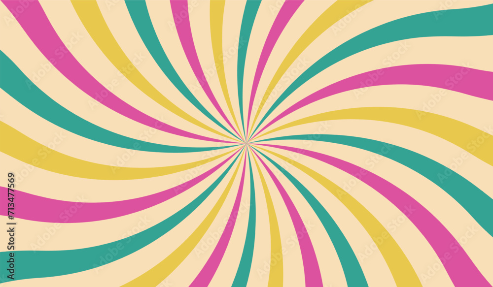 Groovy retro swirl burst, summer and carnival background. Vector illustration Groovy retro swirl burst, summer and carnival background. Vector illustration