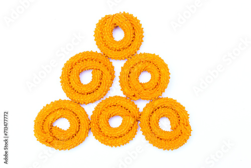 Murukku on white background close-up view 