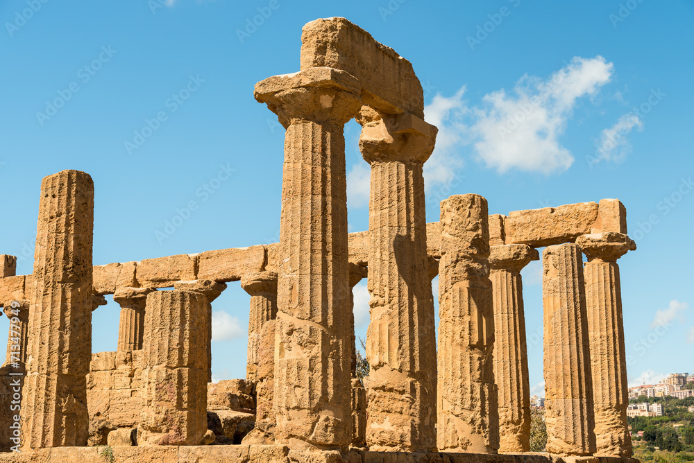Temple of Juno located in the park of the Valley of the Temples in Agrigento, Sicily, Italy