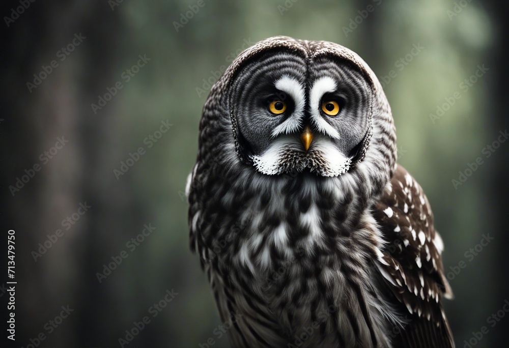Great Grey Owl or Lapland Owl, Strix nebulosa isolated of black background Great Grey Owl or Lapland Owl, Strix nebulosa isolated of black background