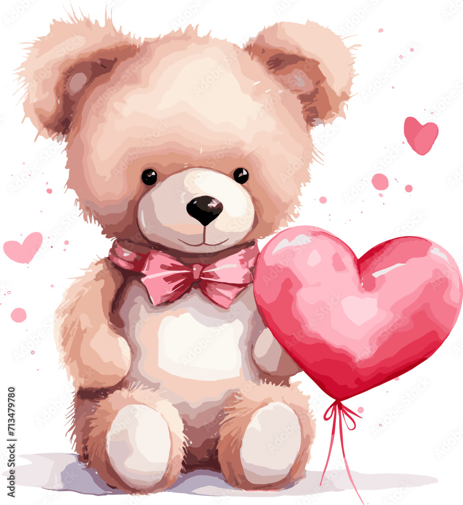 Watercolor illustration of a blue bear with a red heart for a Valentine's day card Watercolor illustration of a blue bear with a red heart for a Valentine's day card