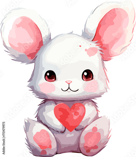 Illustration of cute cartoon valentine's day bunny. Valentine's day animals
