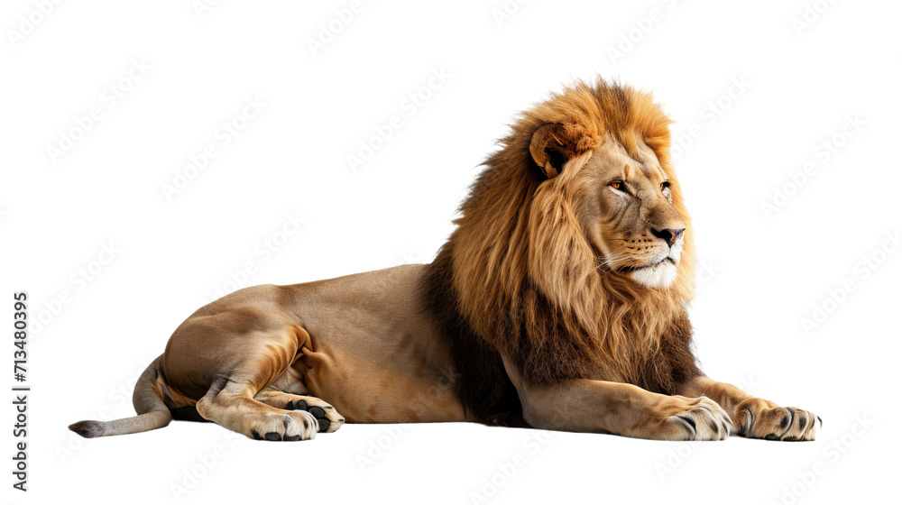 Lion Resting Majestically on White Background
