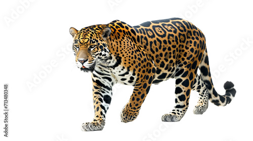 Powerful Leopard Gracefully Walks Across White Background