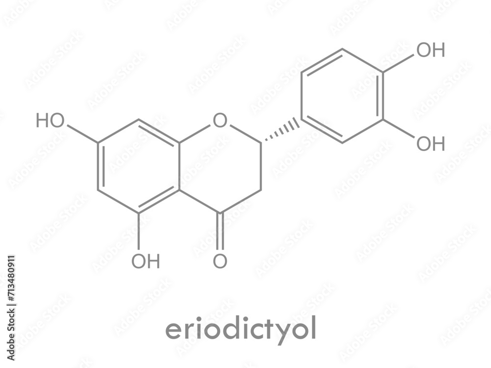 Eriodictyol structure. Bitter-masking flavanone (flavonoid).