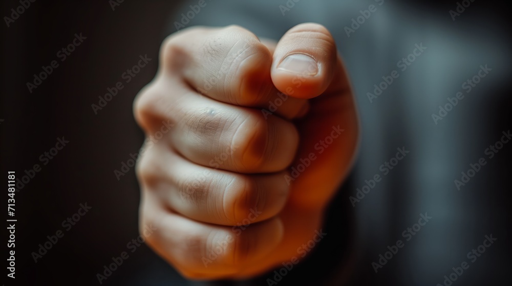 Close-up of fist held forward expressing strength and determination Close-up of fist held forward expressing strength and determination