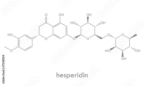 Hesperidin structure. Molecule of flavanone glycoside found in citrus fruits.