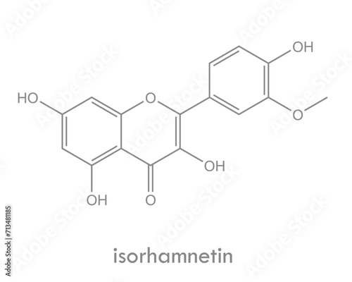 Isorhamnetin structure. Molecule of flavonol (flavonoid) found in pears, olive oil and wine.