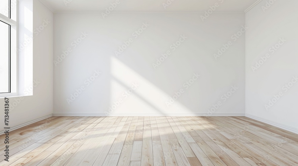 A blank room with a white painted wall and light wooden herringbone floor, giving a clean and spacious feel. A blank room with a white painted wall and light wooden herringbone floor, giving a clean and spacious feel.