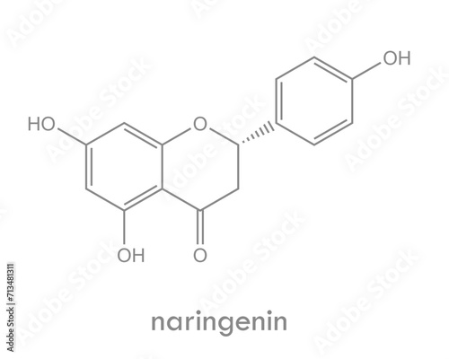 Naringenin structure. Molecule of flavanone (flavonoid) found in many plants.