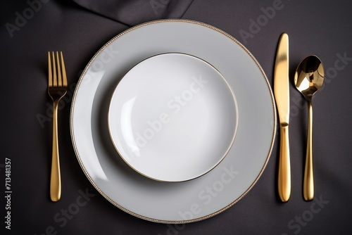  a close up of a plate with a knife, fork and spoon next to a plate with a knife and fork on it.
