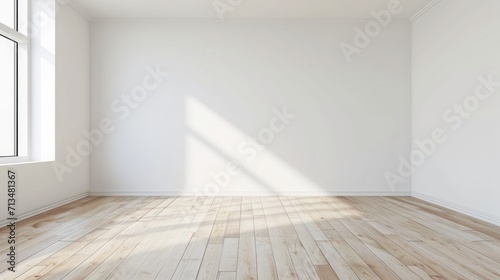 A blank room with a white painted wall and light wooden herringbone floor, giving a clean and spacious feel.