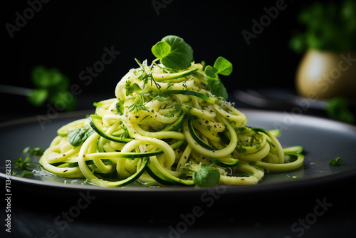 Zucchini Noodles with Herbs on Dark Plate