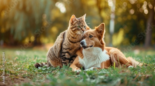 a cat sitting on a dog