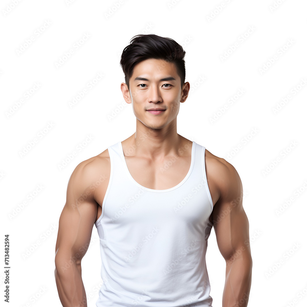 Gym clothing portrait of a young Asian American male fitness instructor, Isolated on Transparent Background, PNG Gym clothing portrait of a young Asian American male fitness instructor, Isolated on Transparent Background, PNG